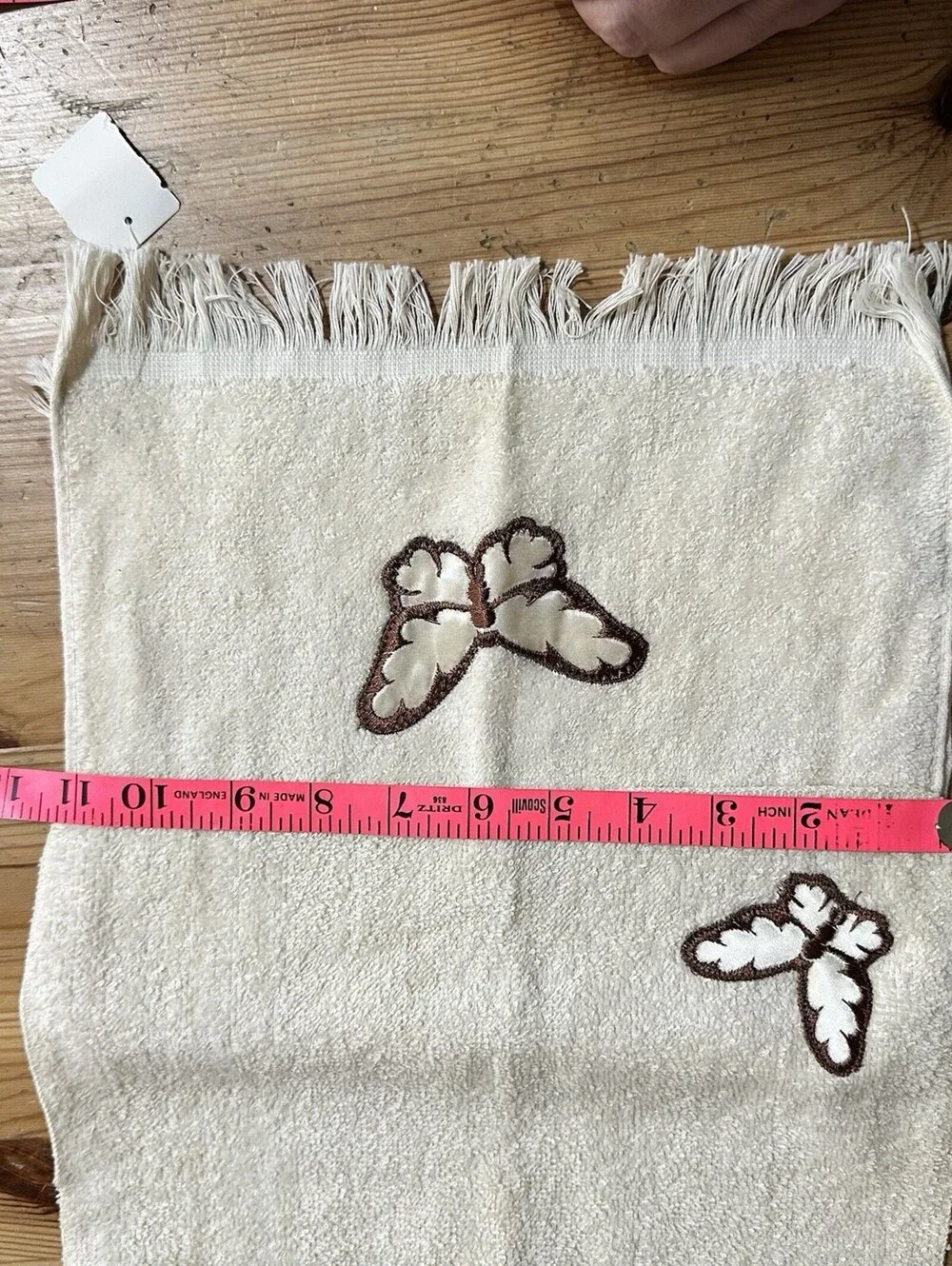 Vintage 70s Boho Butterfly Towel Set | Cream & Brown Fringed  Retro Home Decor